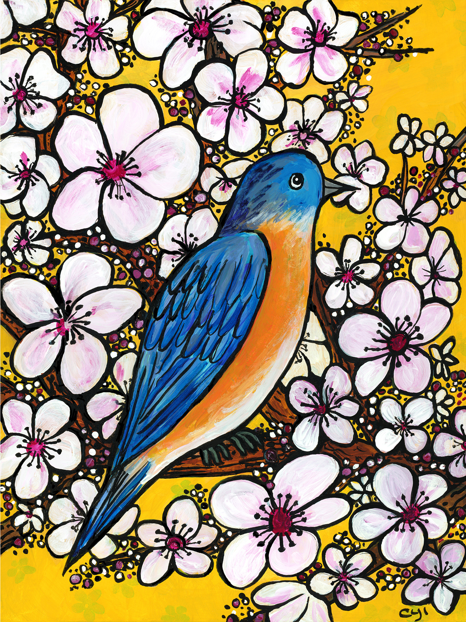 BluebirdwithCherryBlossoms-acrylic - Claudine Intner