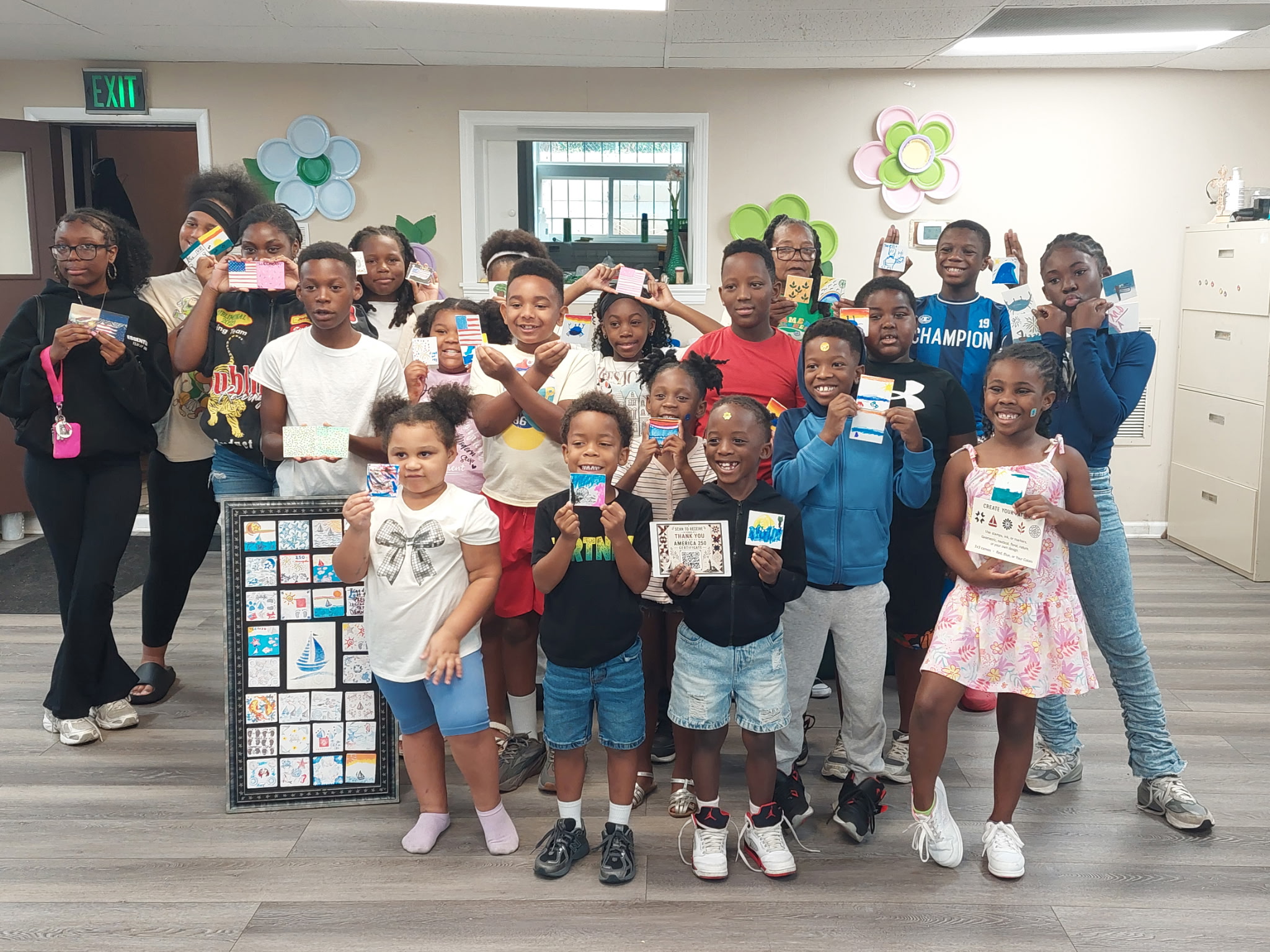 Young artists showing their canvases
