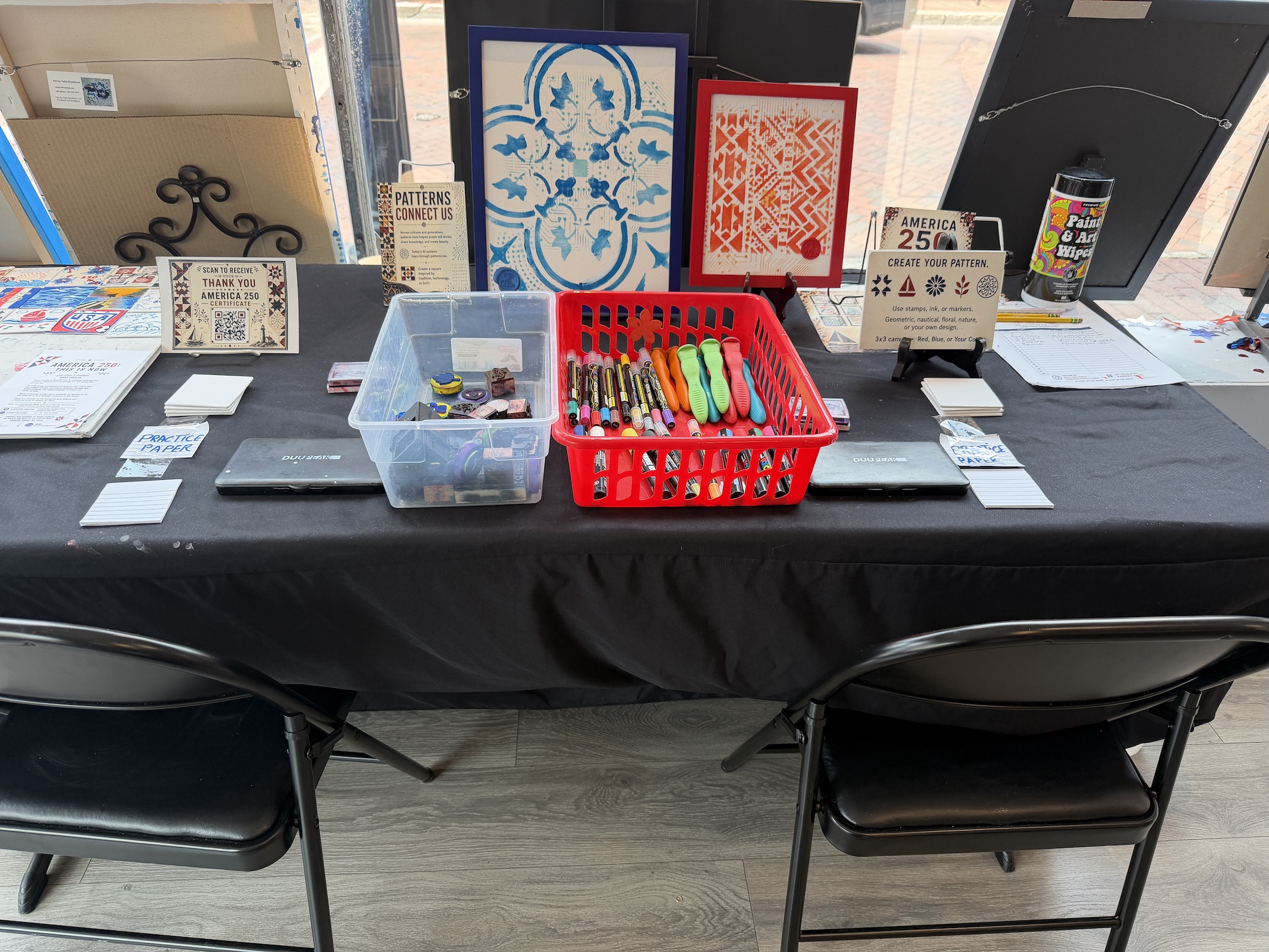 The America 250 art table setup